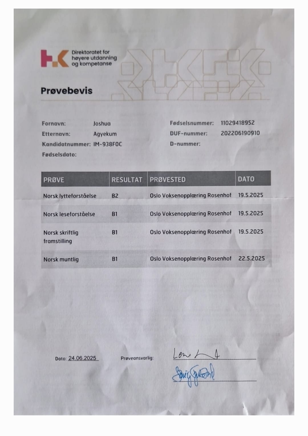 Norwegian Language Certificate B1-B2